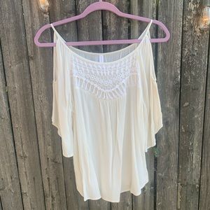 Off White Cold Cutoff Shoulder Peasant Top